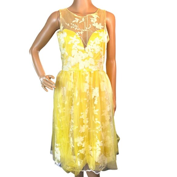 maniju Womens Sleeveless Floral Embroidered Dress Tulle Yellow Small Fairy Cotta - Picture 2 of 9